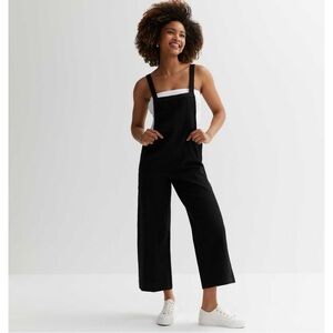NEW LOOK TALL Black Jumpsuit Overalls Cropped Wide Leg Relaxed Fit Deep Pockets